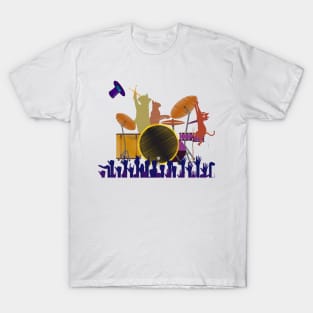 DRUMMER CATS PLAYING DRUMS TOGETHER T-Shirt